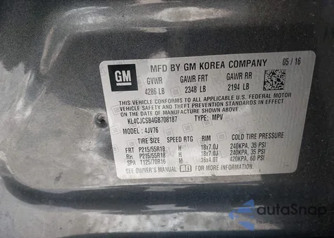 2016 Buick Encore Leather z USA, uszkodzony, nr VIN KL4CJCSB4GB708187